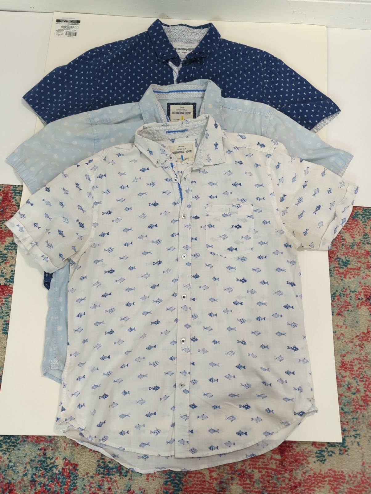 International Report Button Down Shirts Fish, Fruit, And Trees Pattern L