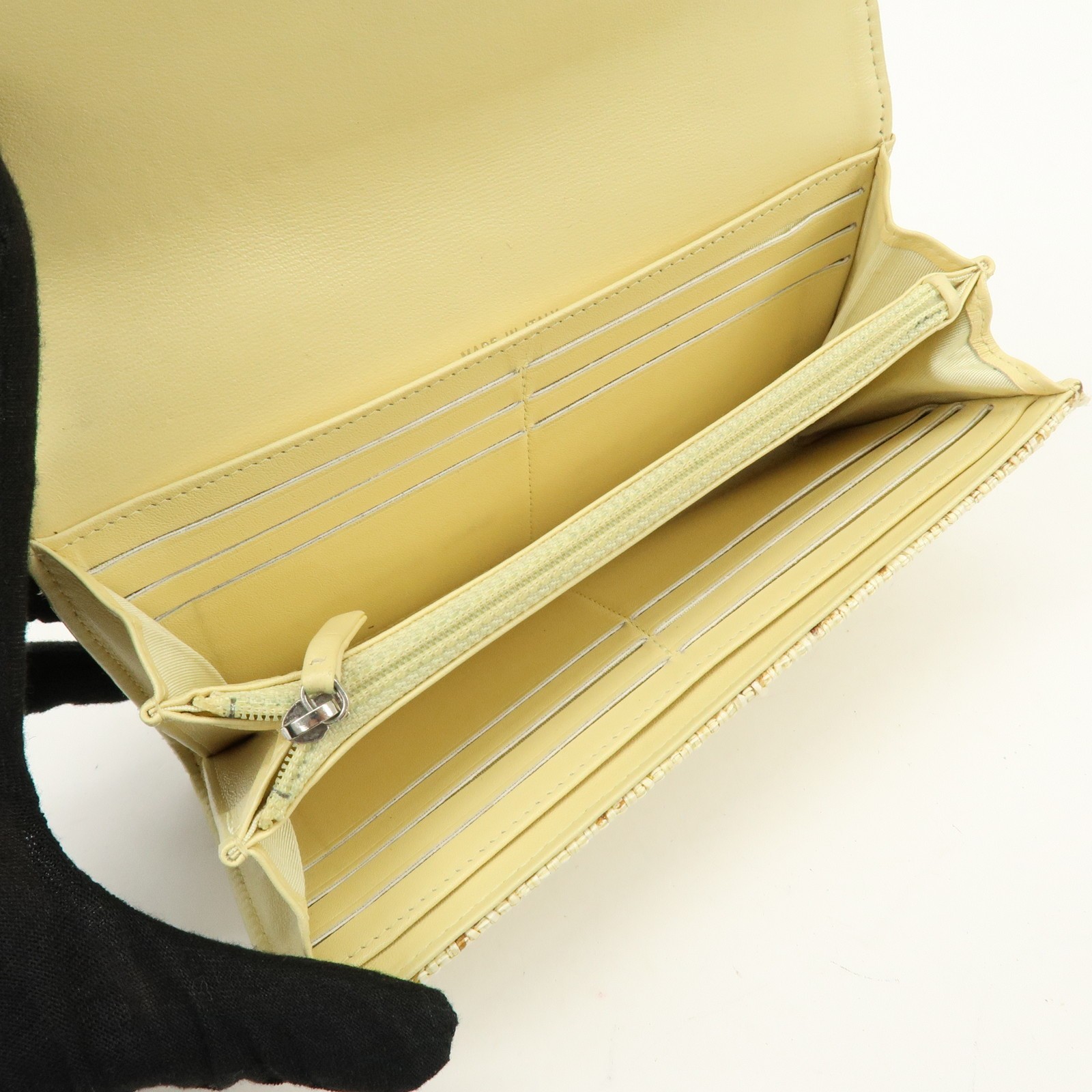 CHANEL Deauville COCO Mark Raffia Leather Long Wallet Yellow Authentic Used F/S