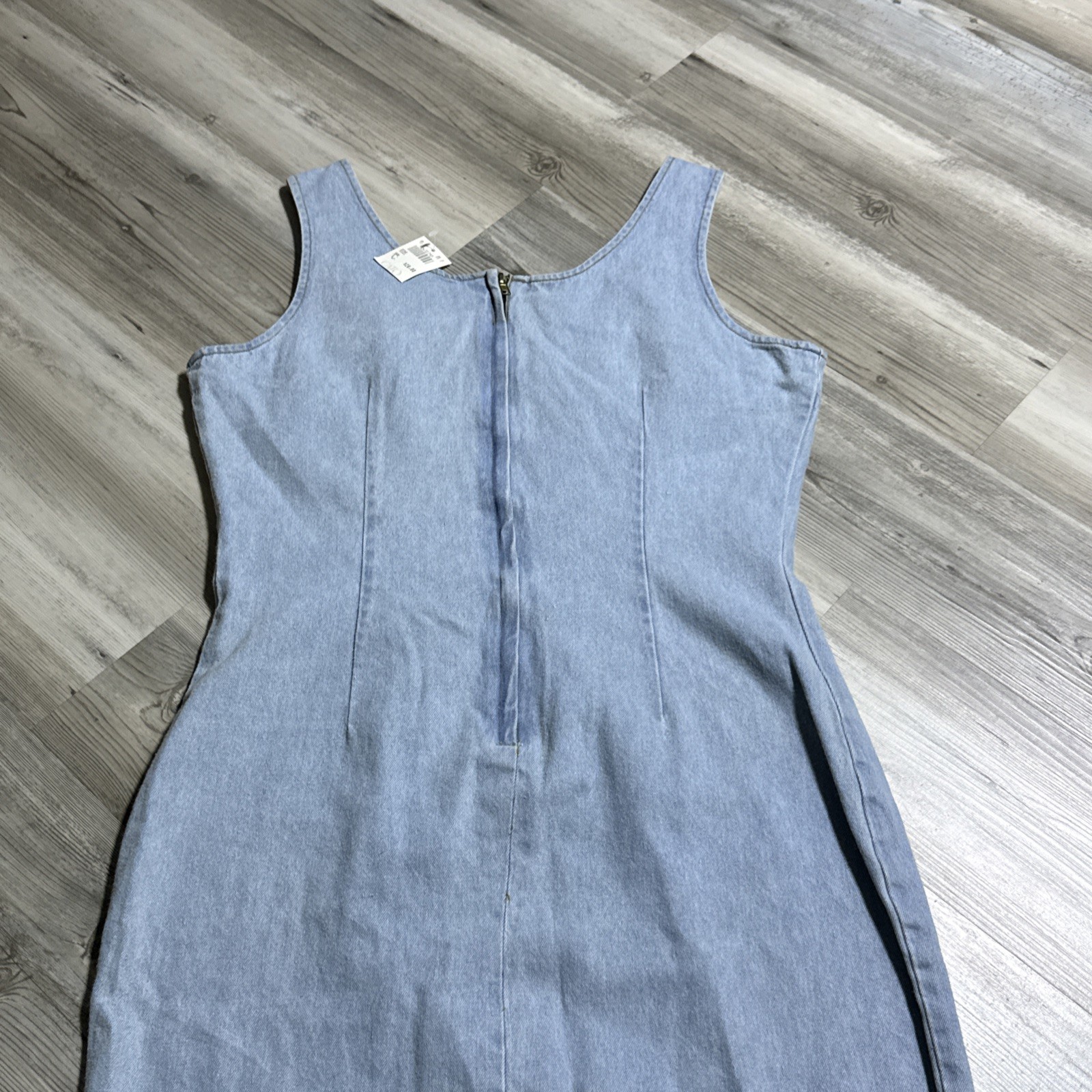 Vtg Denim Dress Maxi Buttons size L Western Rockabilly Zips Form Fitting RARE