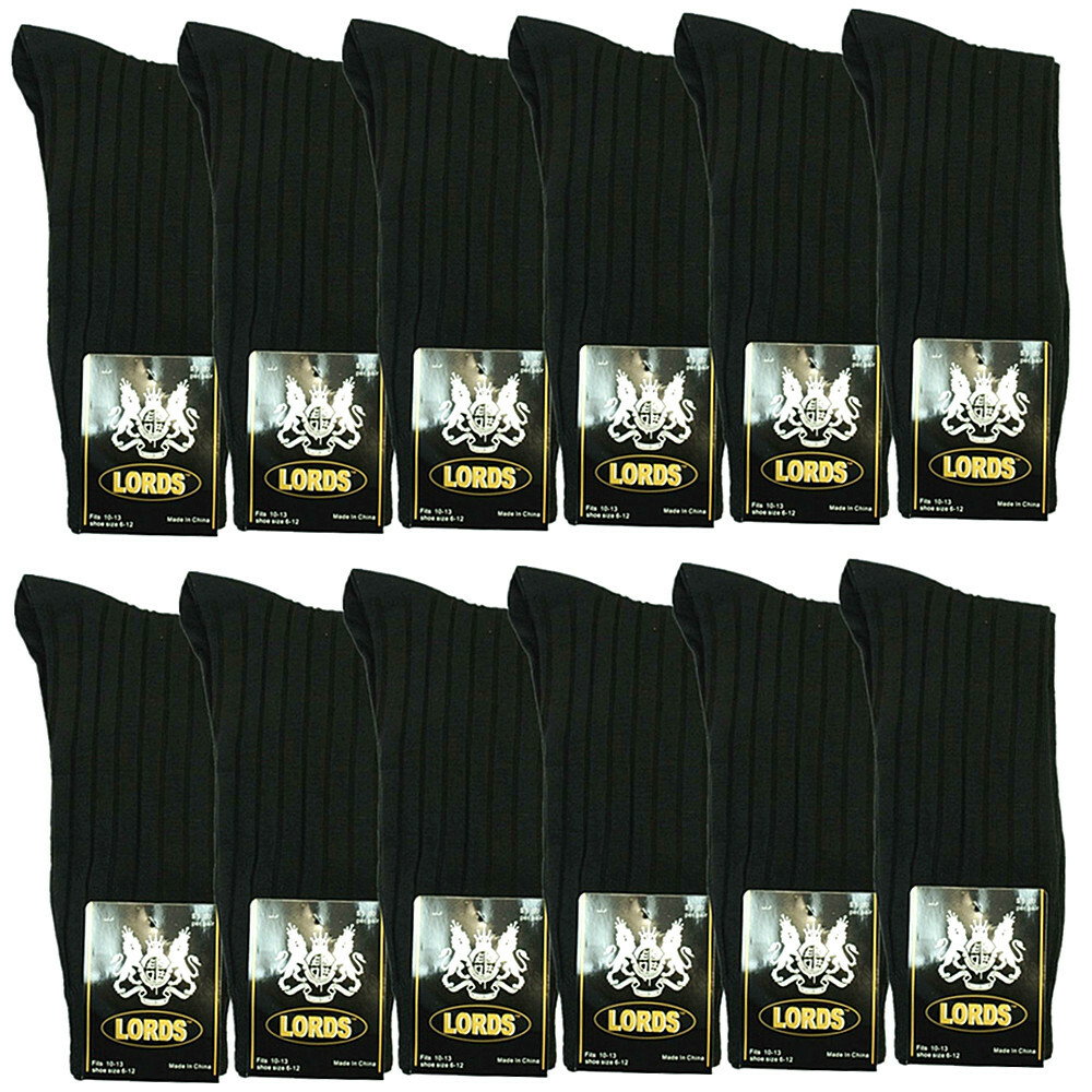 Mens 3-12 Pairs Solid Plain Black Mid Calf Classic Dress Socks Cotton Size 10-13