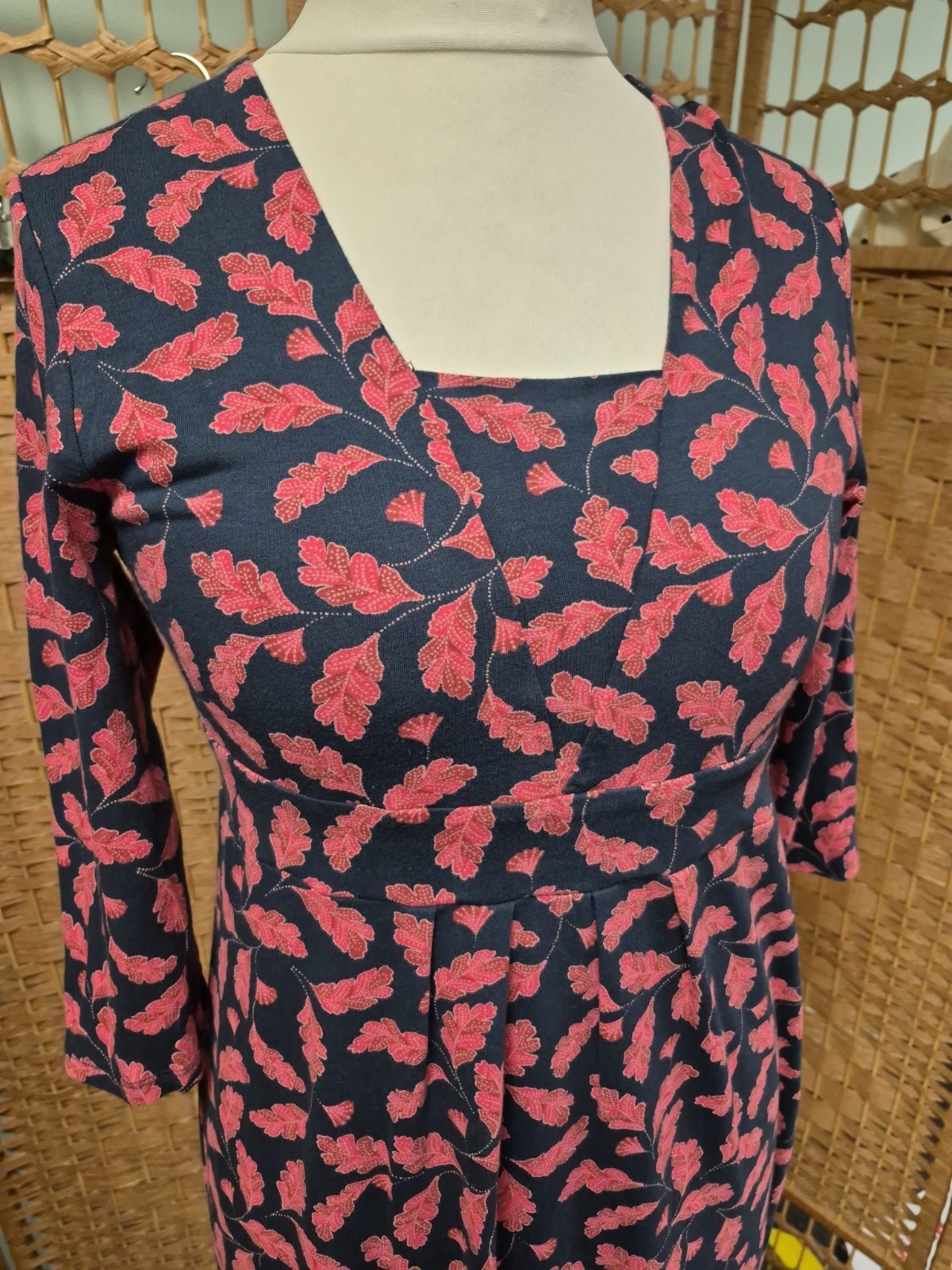 Seasalt Cornwall Seed Packet leaf print midi dress Navy Red size 12 WIL