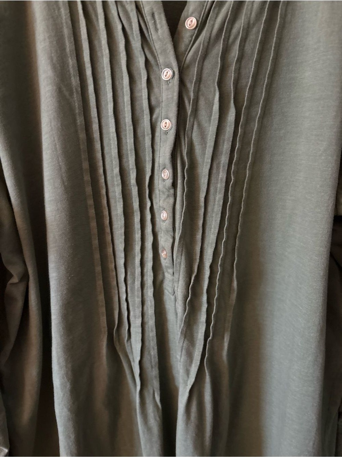 Lauren Ralph Lauren Sage Green Pintuck Henley Top 2X Long Sleeve