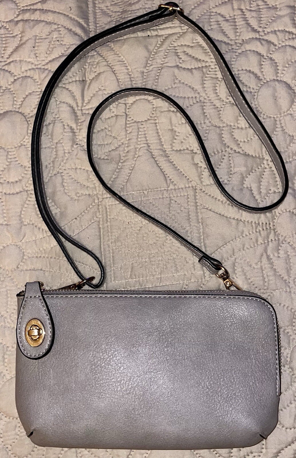 Small Crossbody Bag Wallet with Twist Locking Zipper Closure Color Gray 8×5”