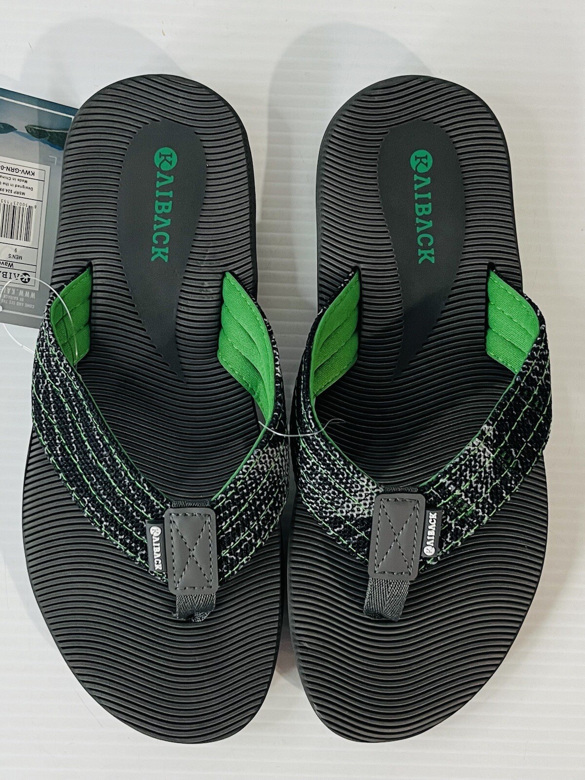 Kaiback Wave Sport Men’s Flip Flop Sandals with Tough Tread Size 8 Green NWT