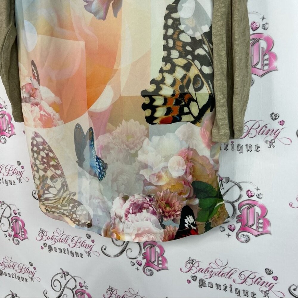 Joe Fresh top butterfly multicolor Floral Butterfly Long Sleeve Top