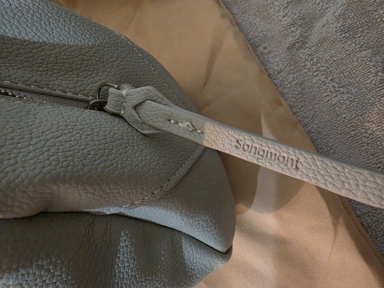 Songmont Light Blue Pebbled Top Handle Satchel Zip Closure, Dust Bag Card