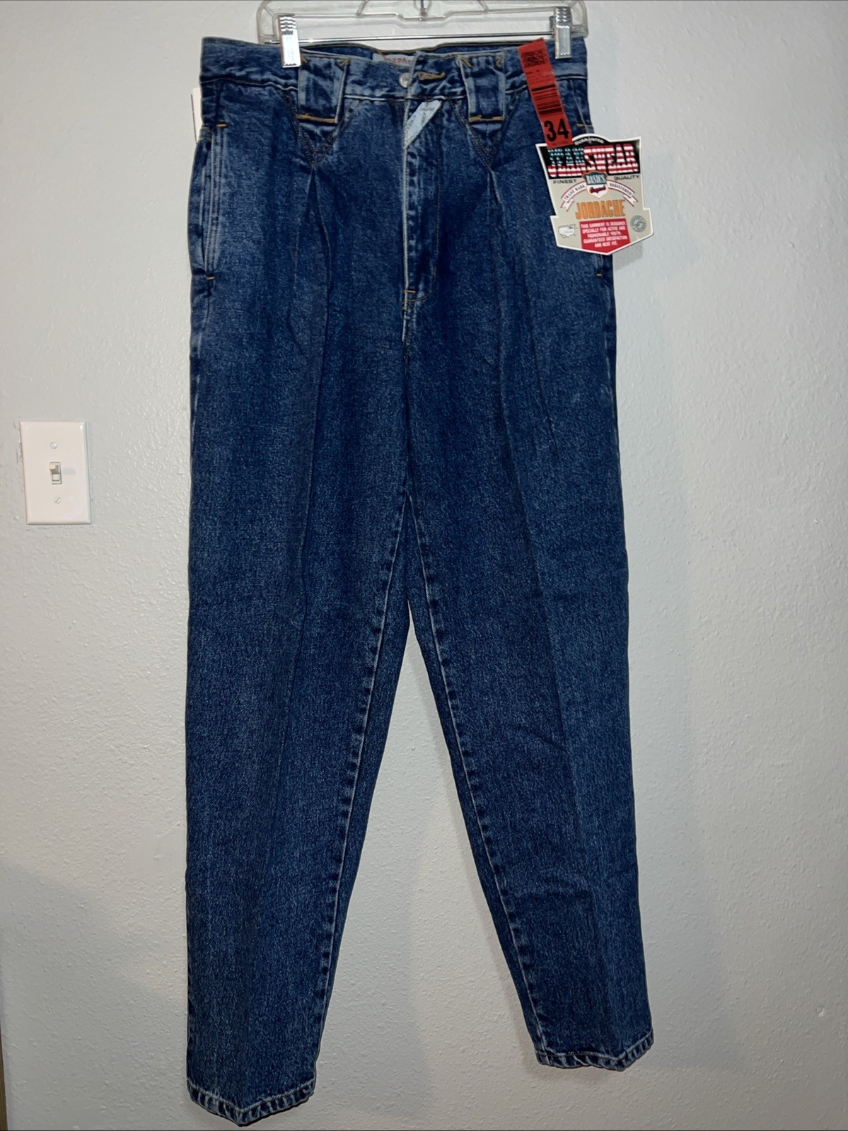 Jordache Jeanswear branded pants pleated tapered-leg Vintage New With Tags 34×32