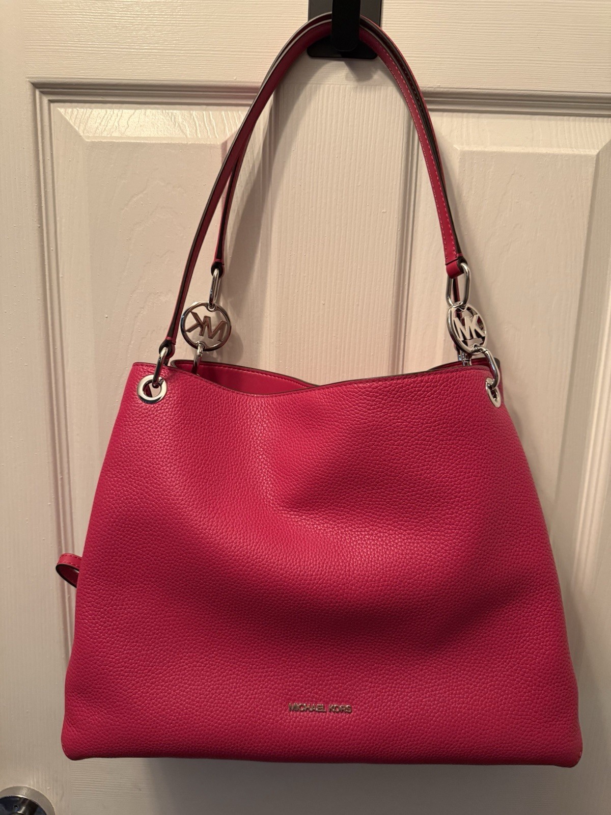 Michael Kors Christina Large Pebbled Leather Shoulder Bag In Dark Raspberry