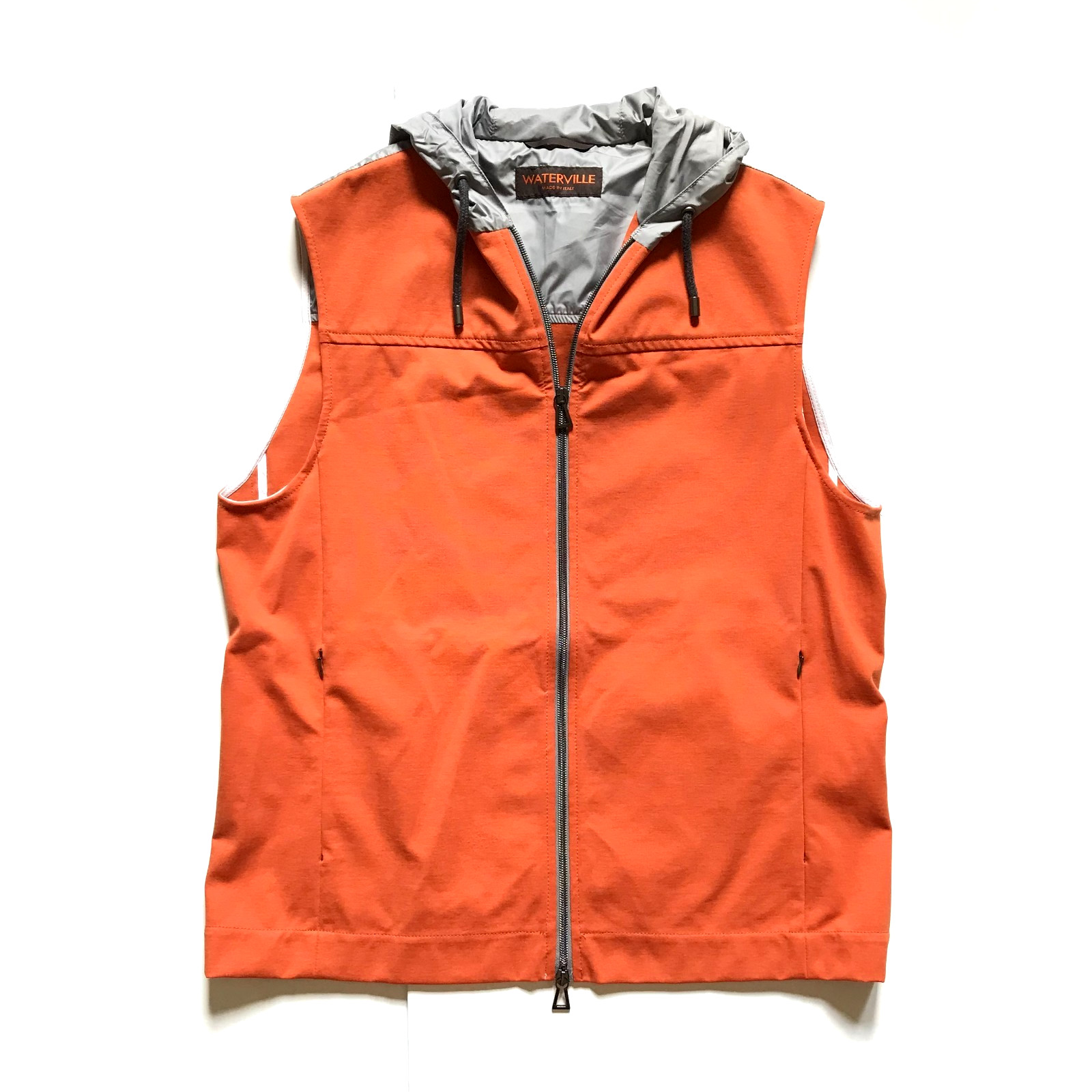Waterville Hooded Full Zip Vest Jacket Mens 54 Large XL Orange Gray Cotton Blend