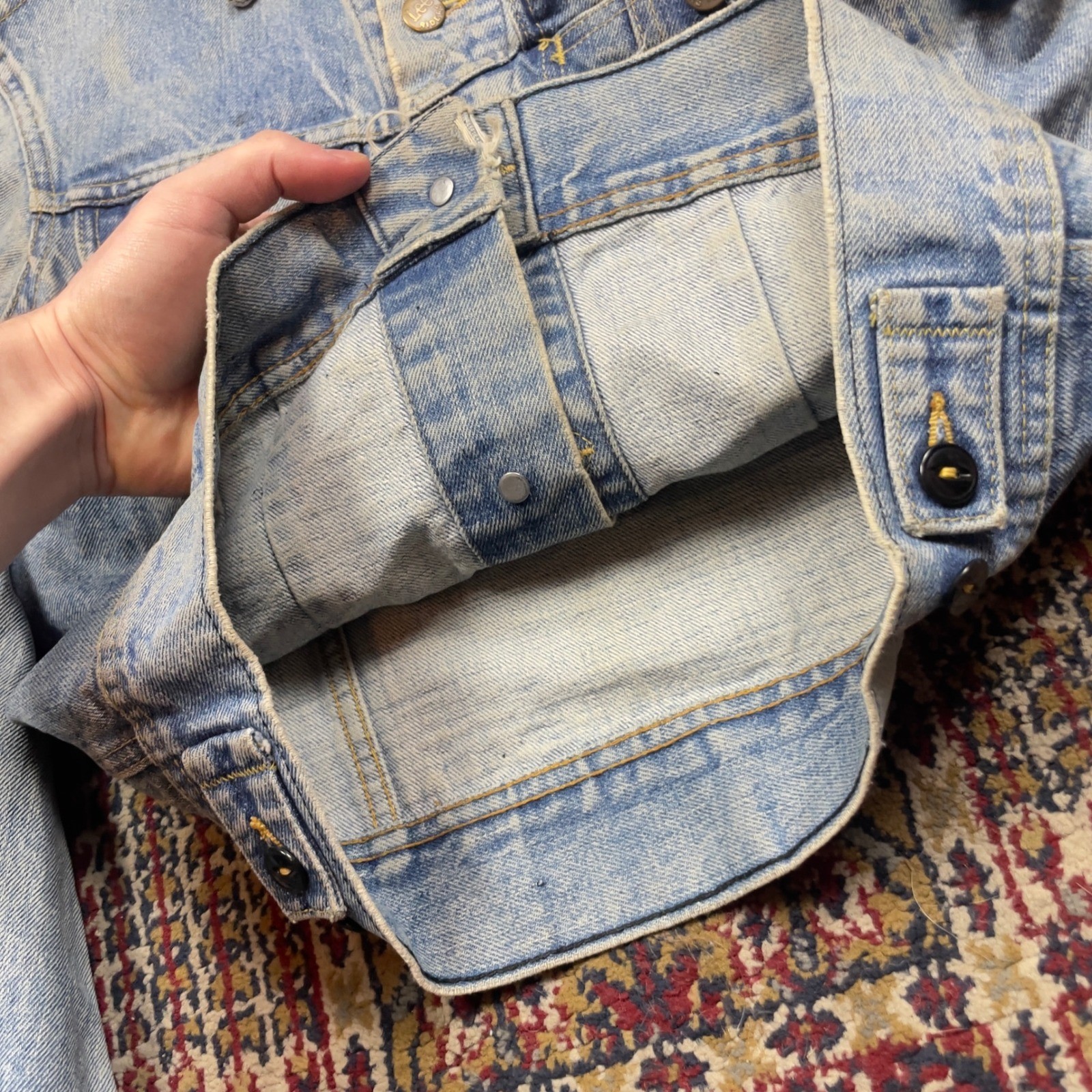VTG 70s Lee Riders 101-J Cowboy Denim Jacket USA Faded Distressed Union M 19×20