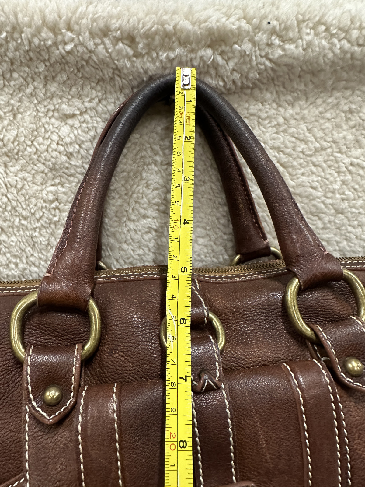 Celine Brown Leather Handbag Handle Purse Satchel Horse Buggy Logo Dust Bag Tags