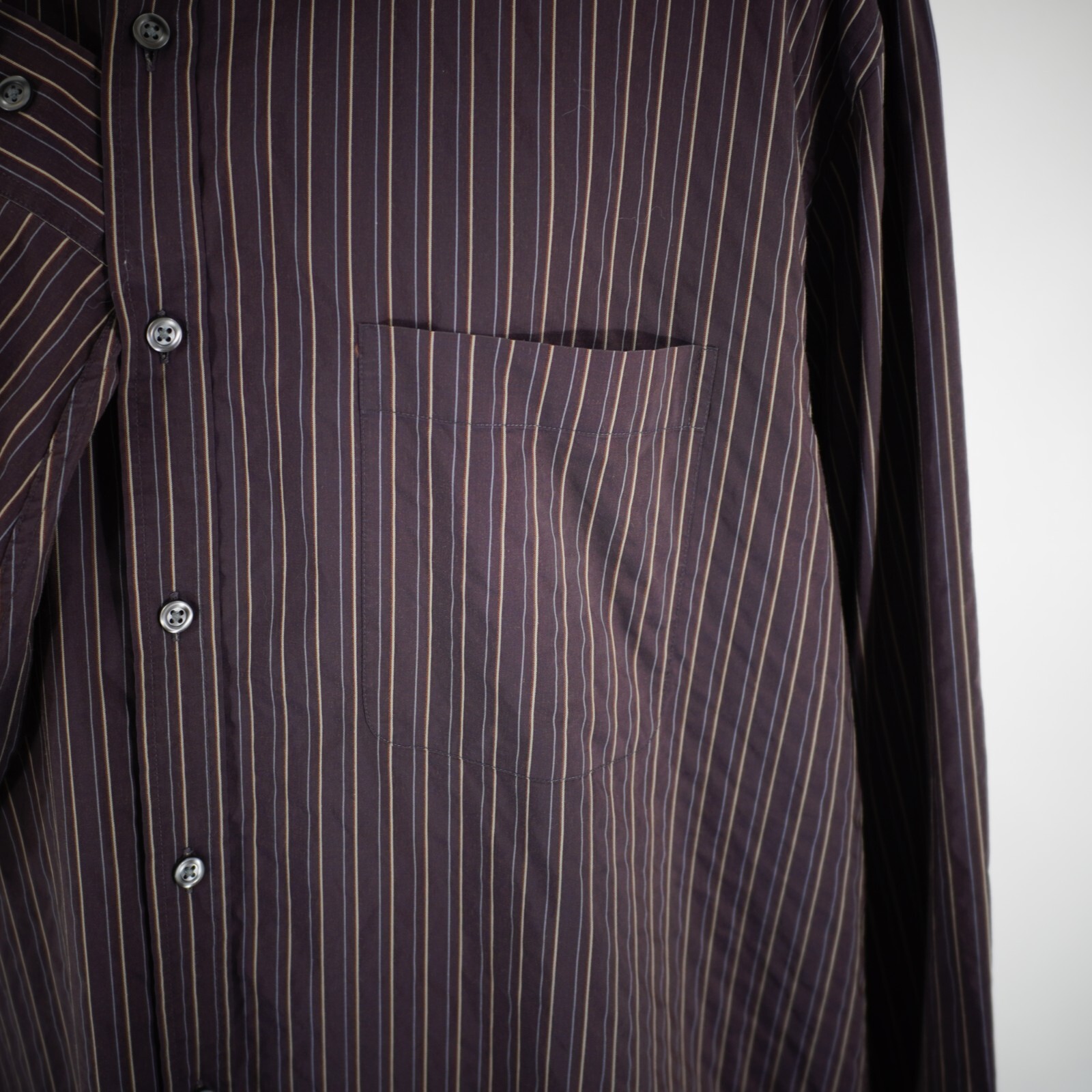 Joseph Abboud Purple Tan Striped Cotton Nylon XL Pocket Collared Dress Shirt