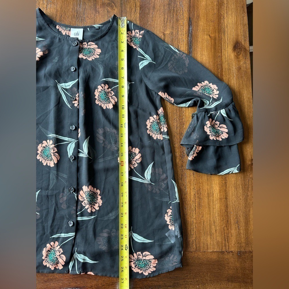 CAbi Chic Black Floral Sheer Blouse- size XS