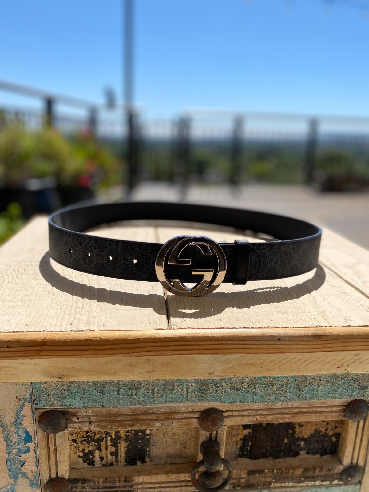 Gucci Black 100% Textured Leather Metal Silver Double G Buckle Belt US 34 IT 85