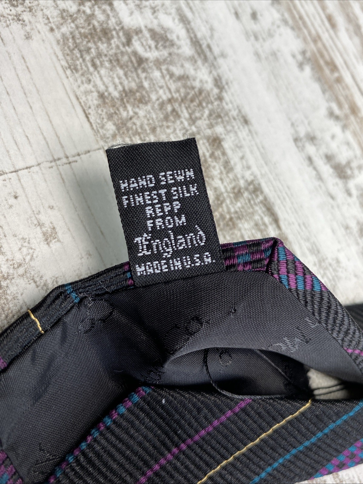 Robert Talbott Tie Andrisen Morton Black Purple Teal Stripe Silk Necktie 58×3.25