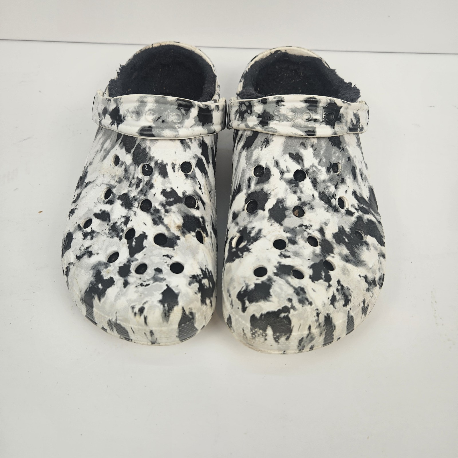 Crocs Classic Lined Clog Women’s W9 M7 Black White Gray Tie-Dye Comfort Shoes