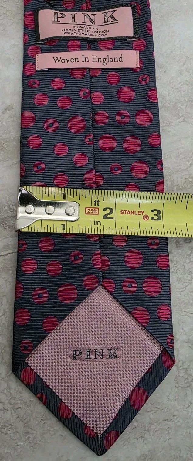THOMAS PINK Men’s 100% Silk Necktie London Designer POLKA DOT Blue Pink