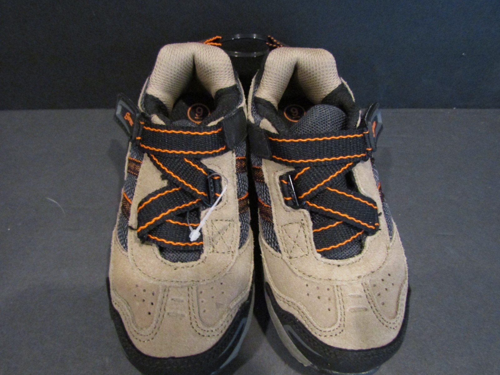 S SPORT GARGONS Boys Size 9 Tan, Black & Orange VELCO CLOSE Hiking SHOES