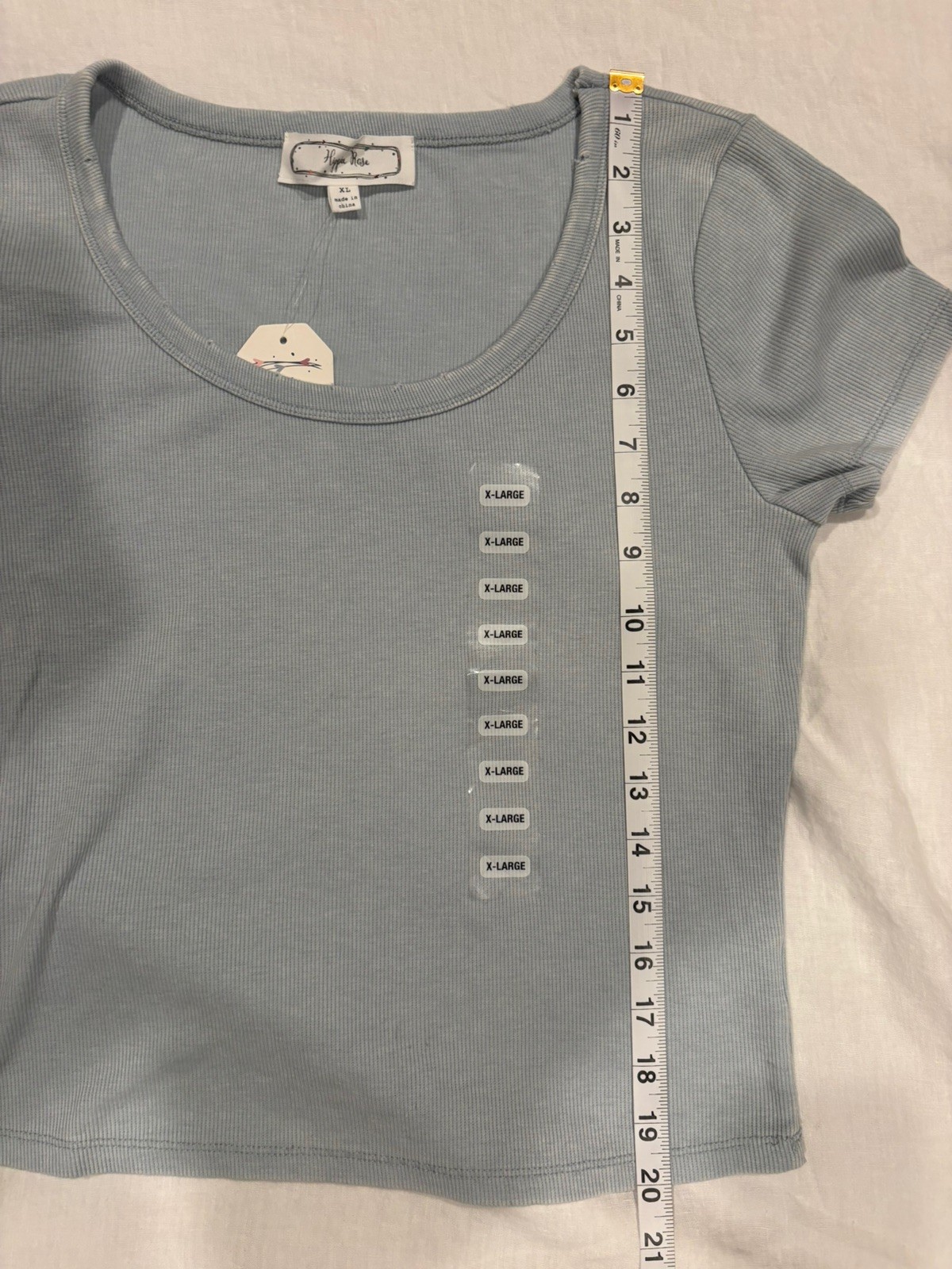 NWT Hippie Rose Ribbed Distressed Short Sleeve Tee Light Blue Juniors Sz XL