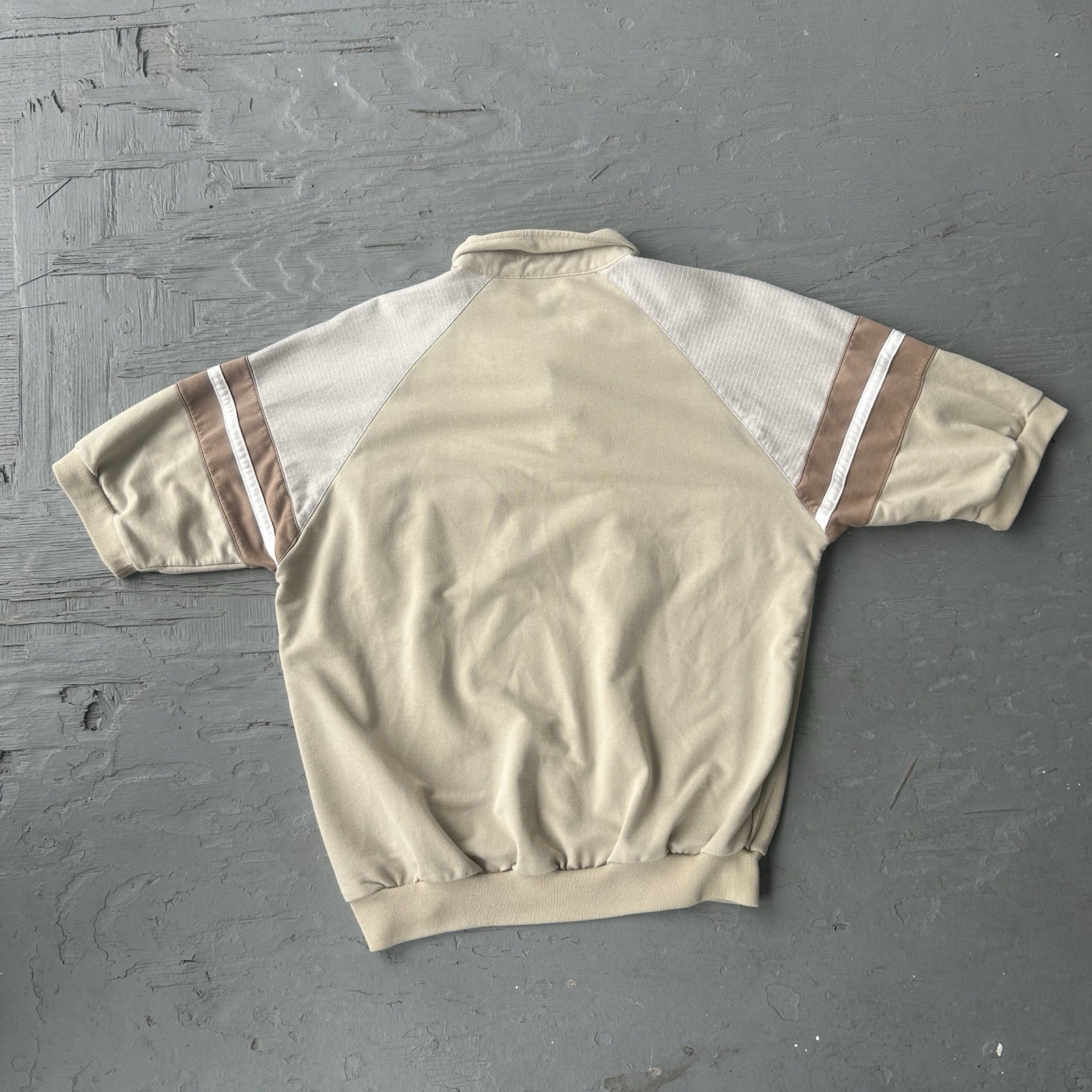 Vintage Classics By Palmhard Knit Polo Shirt Mens L Beige Brown Banded Waist 70s