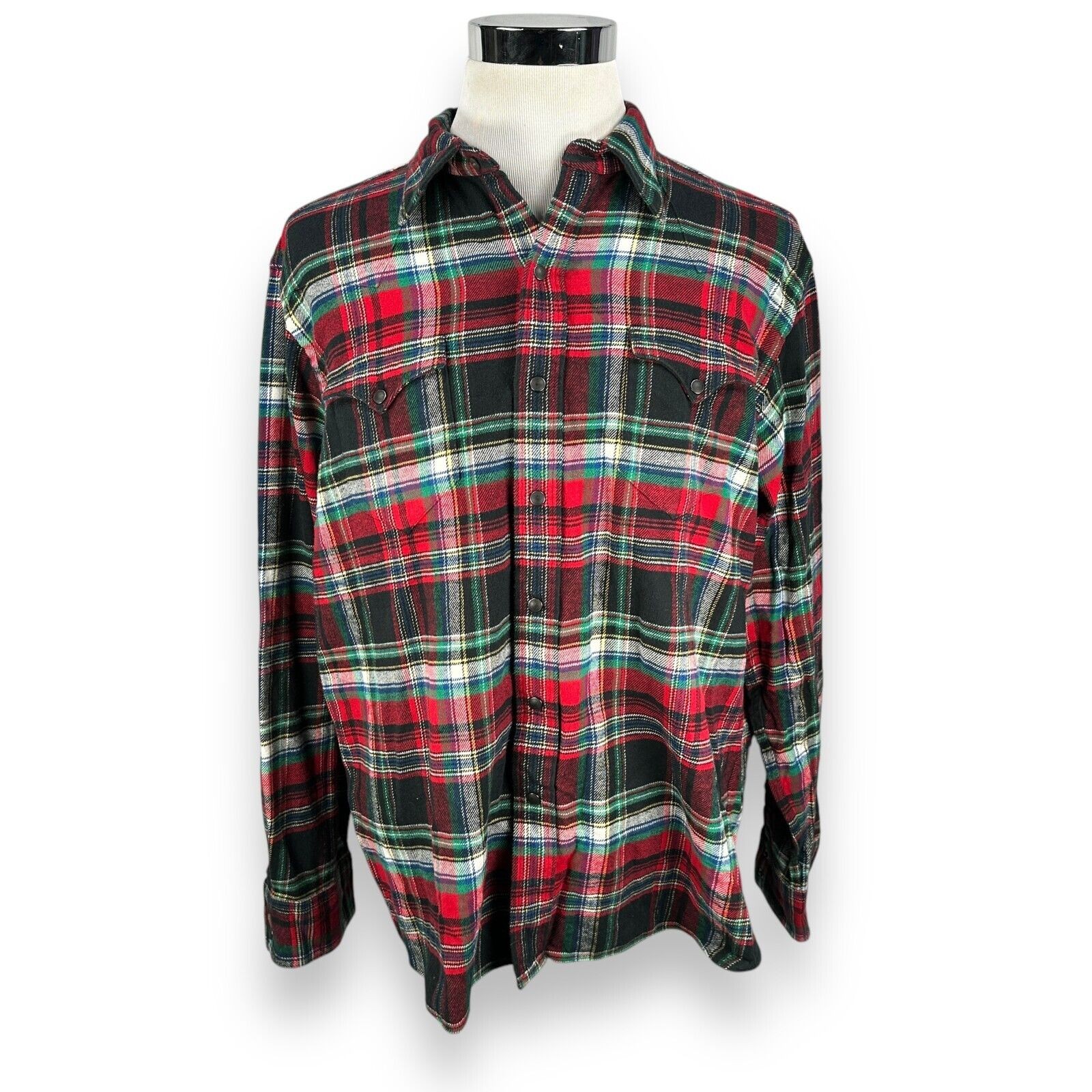 Polo Ralph Lauren Western Flannel Shirt Mens XXL Red Plaid Elbow Pads Pearl Snap