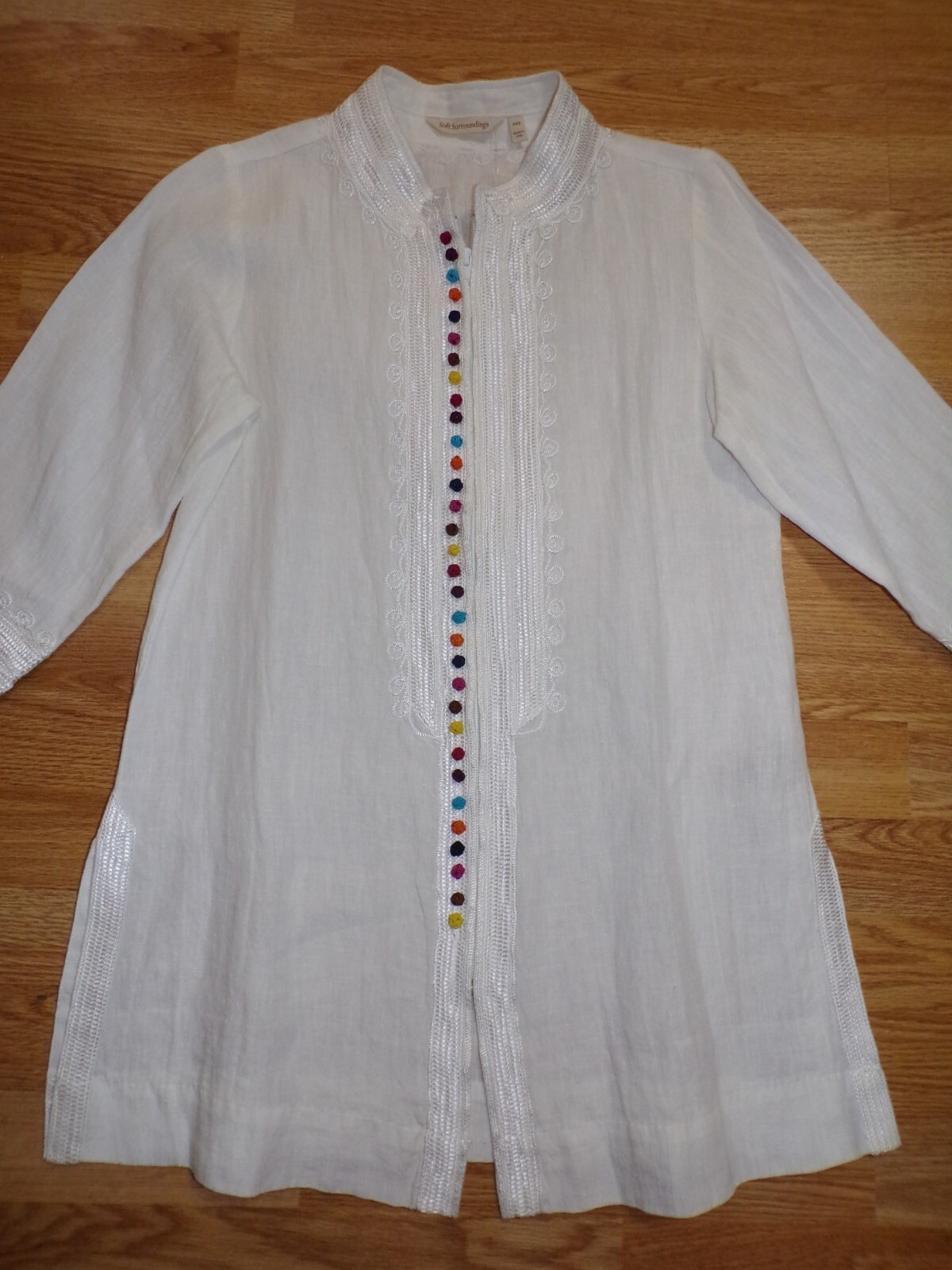 SOFT SURROUNDINGS NWT White Desert Tunic Zip Front W/Colorful Buttons – Size PXS
