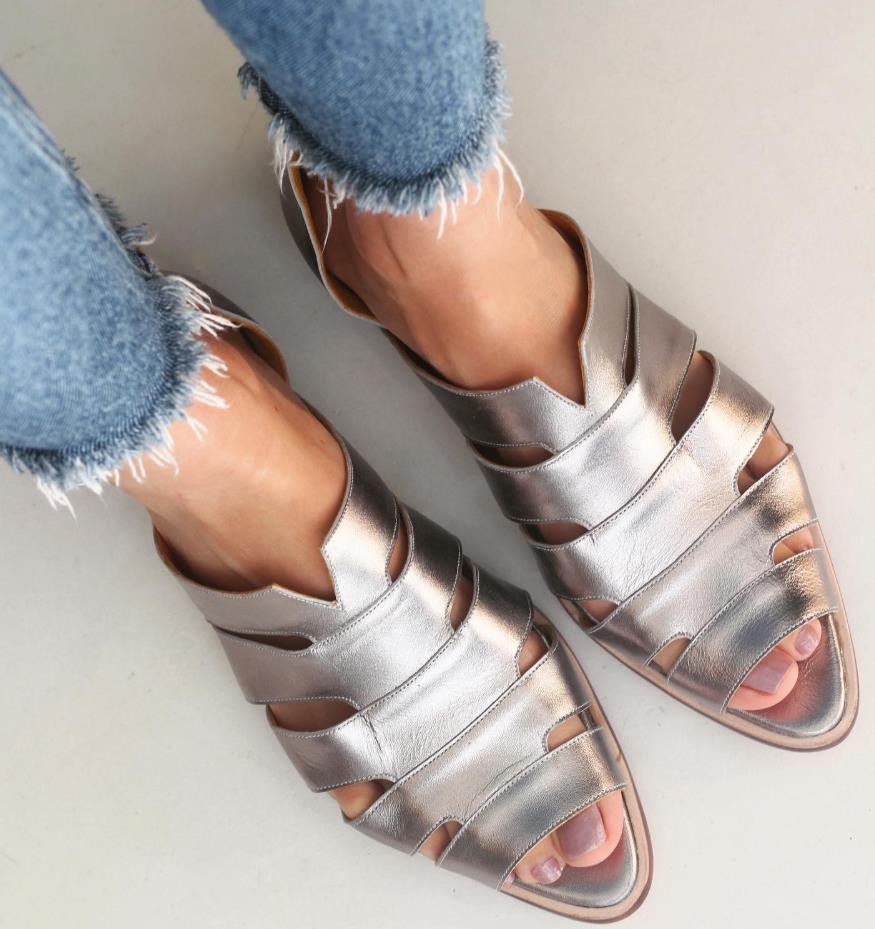 Women’s PU Leather Pointed Peep Toe Summer Sandals Hollow Breathable Shoes Flat