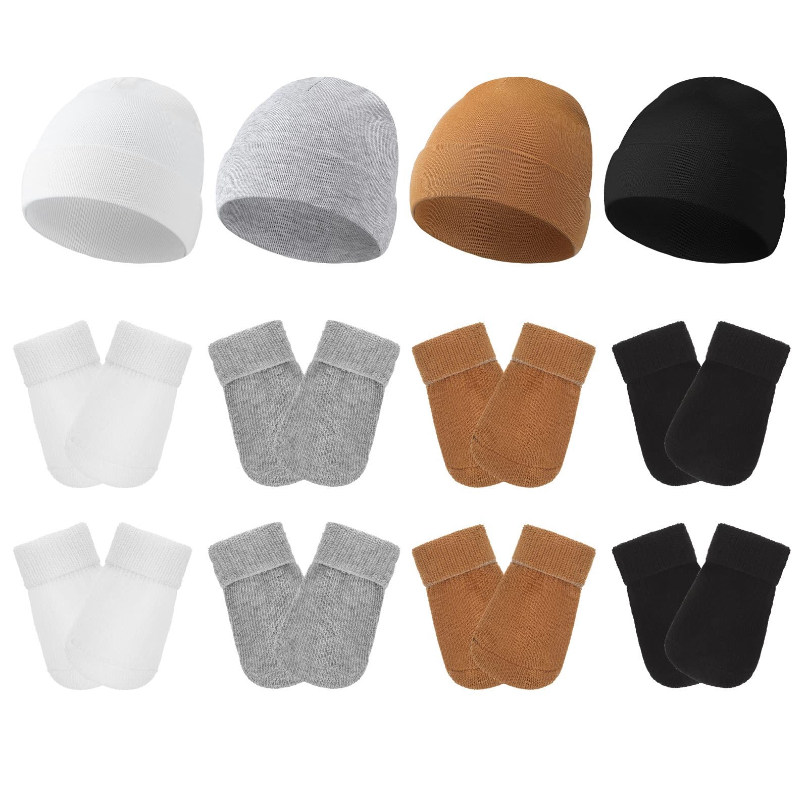 Hercicy 4 Pack Preemie Hat One Size, Black, White, Light Gray, Khaki