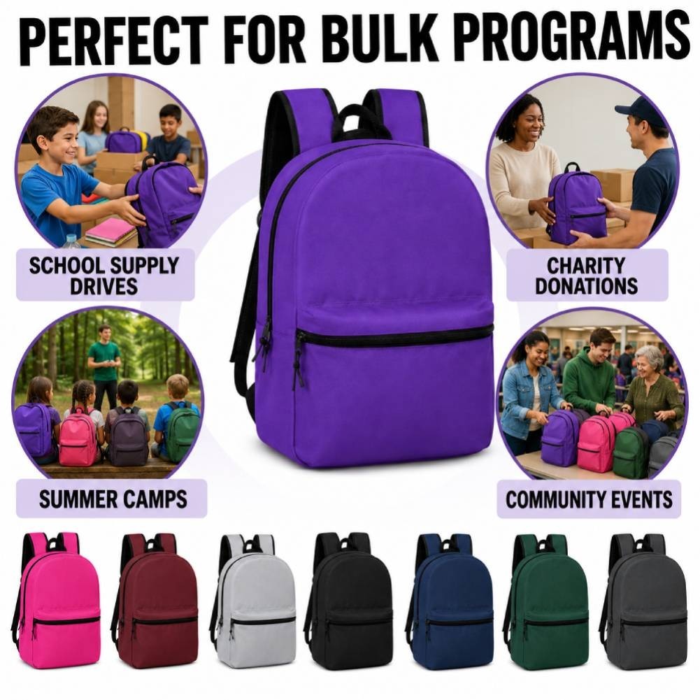 24 Pack Kids Backpacks Bulk 15″ School Bookbags Wholesale Case 8 Assorted Colors