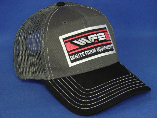 White Farm Equipment Tractor Hat – Black/White/Charcoal Twill & Mesh