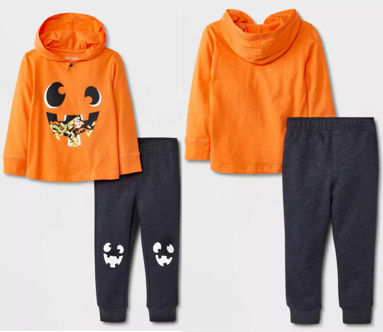 Boys 2T 4T Halloween Pumpkin Long Sleeve Hooded T & Jogger pant Set Glow in Dark
