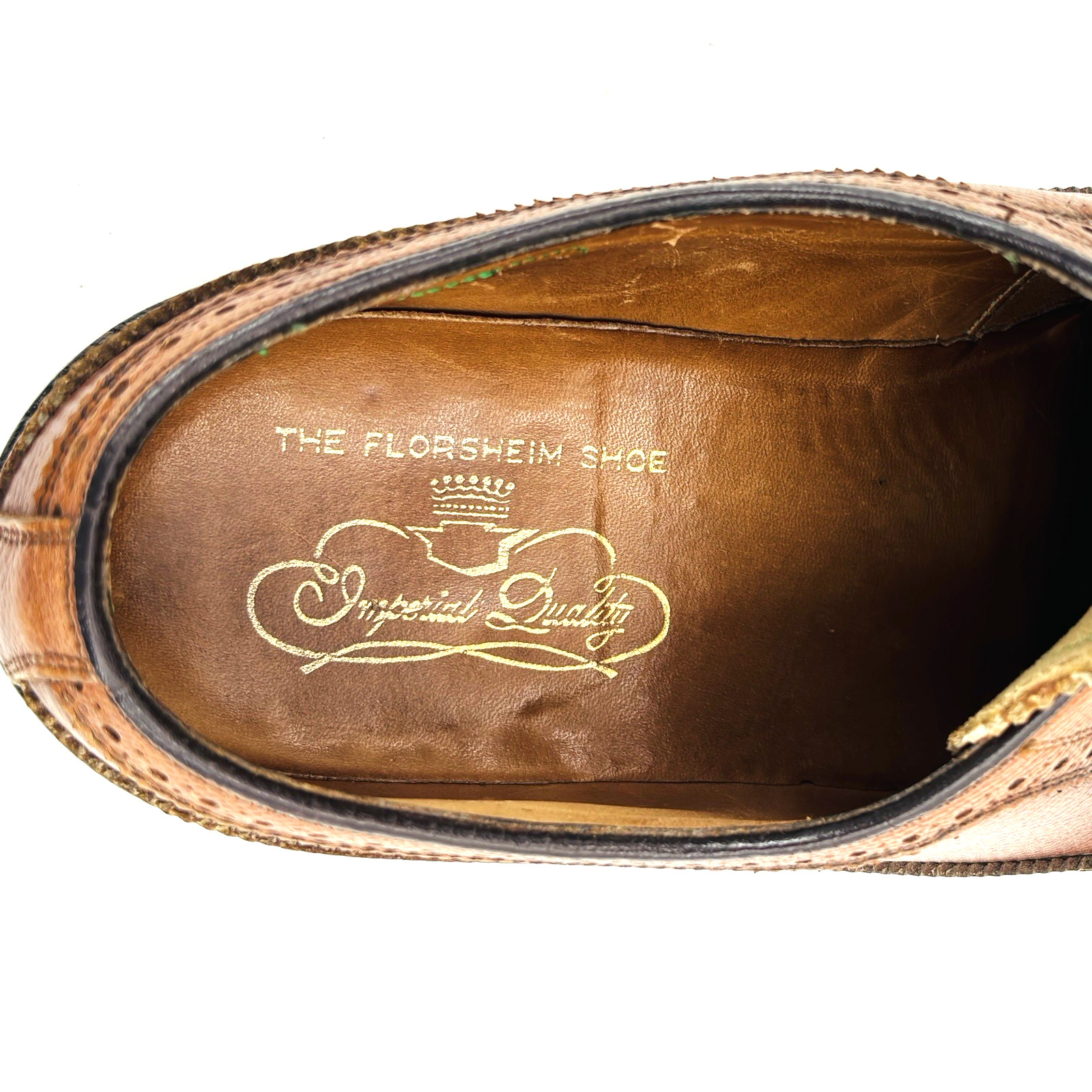 Men 9 D Vintage Florsheim Imperial Long Wingtip Dress Shoe Brown Leather V Cleat