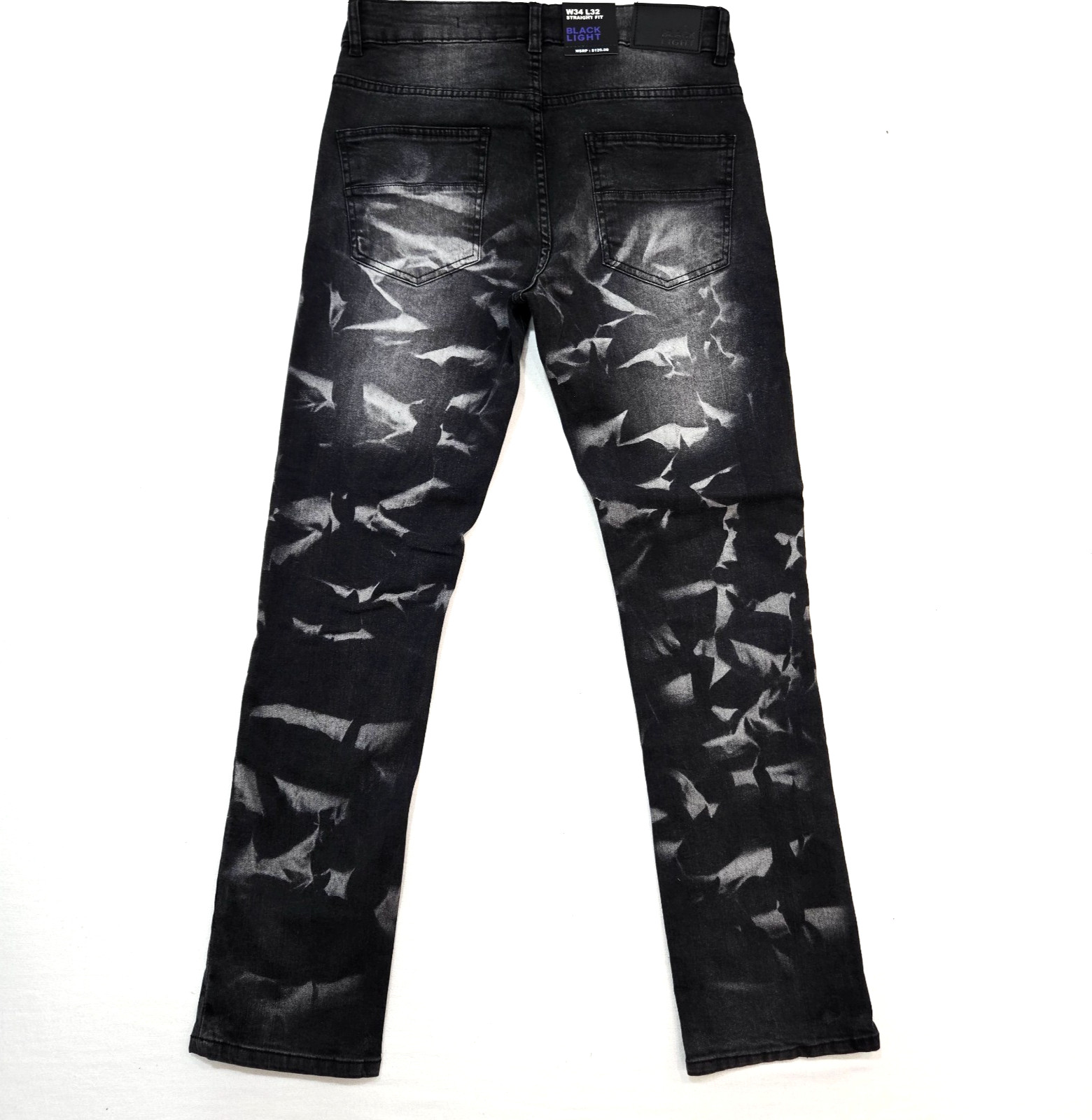 Black Light Men Jeans Stretch Slim Straight Fit Black Distressed Rip Denim