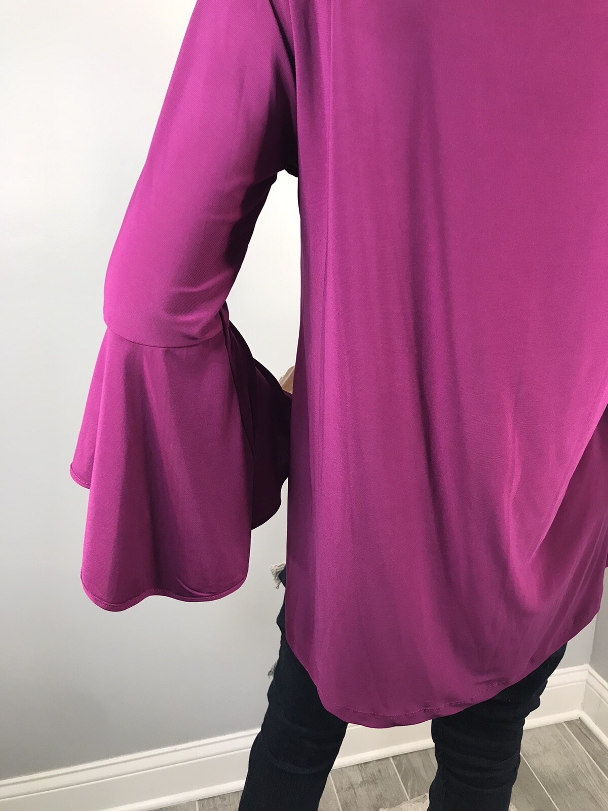 Women in Control M Top Stretch Soft Dark Magenta 3/4 Bell Sleeves Blouse Tunic