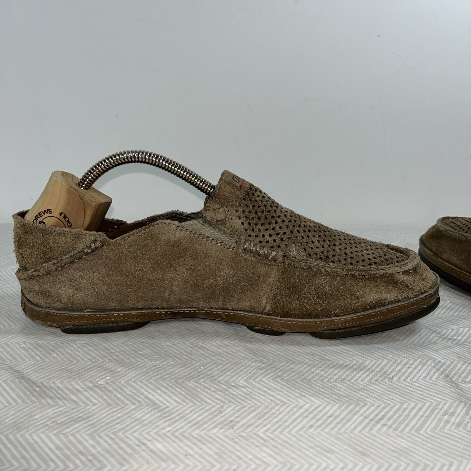 OluKai Mens Moloa Kohana Brown Tan Nubuck Leather Shoes Sz 11 Loafer 10184-1010