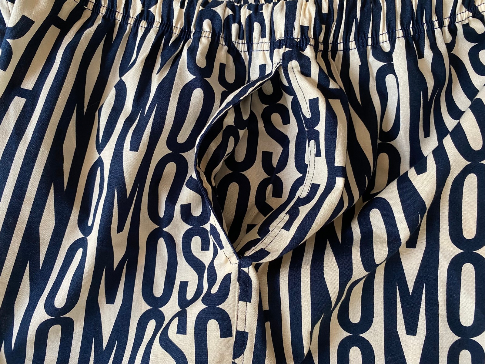 Moschino Mare Swim Shorts Navy All-over Logo Print IT50 90s Made in Italy New