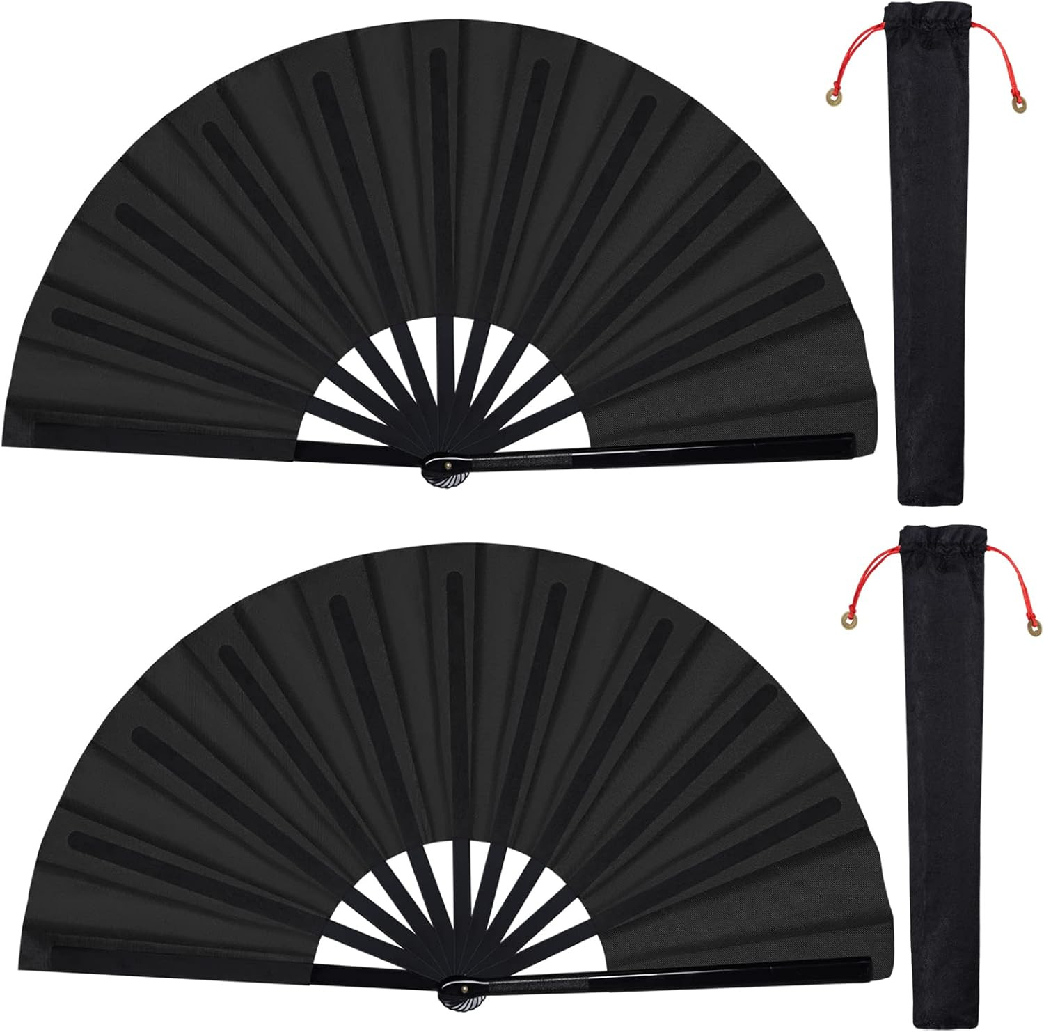 2 Packs Large Folding Hand Fan Handheld Folding Fans Chinese Tai Chi Nylon Cloth