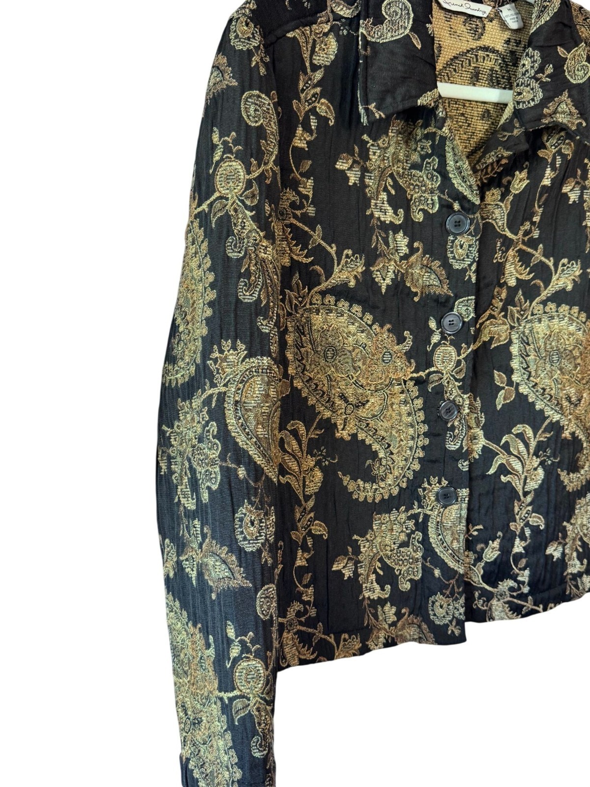French Laundry Paisley Jacquard Brocade Jacket Black Gold Textured – M