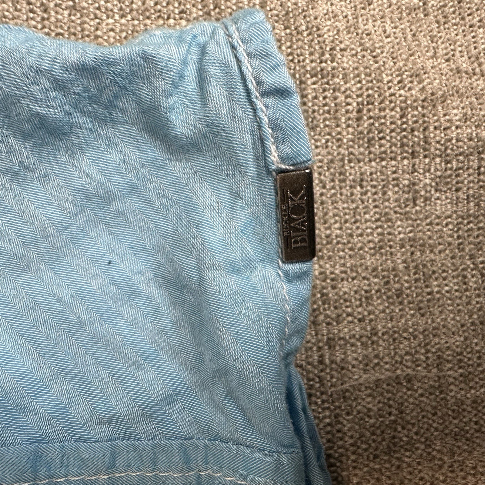 BUCKLE Black Mens XLS tandard Fit Long Sleeve Light Blue Shirt Gray Turn Cuff