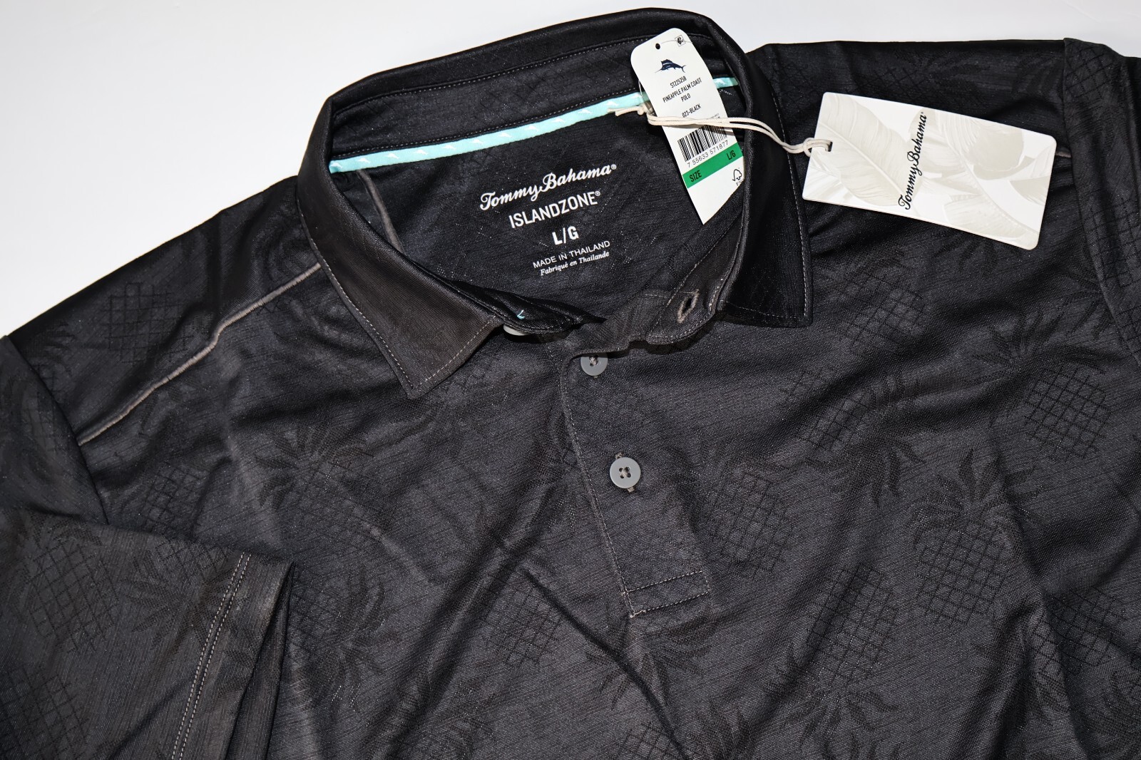 Tommy Bahama Polo Shirt Pineapple Palm Coast Performance Black SS New