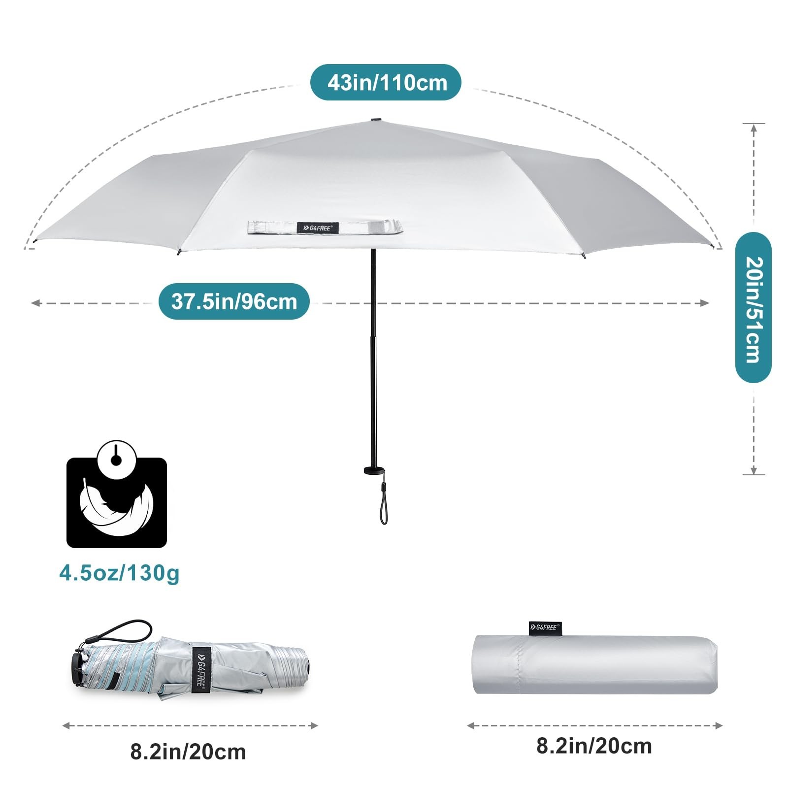 Compact 43″ Mini Travel Umbrella – Ultralight, UPF 50+ UV Protection, Carbon Fib