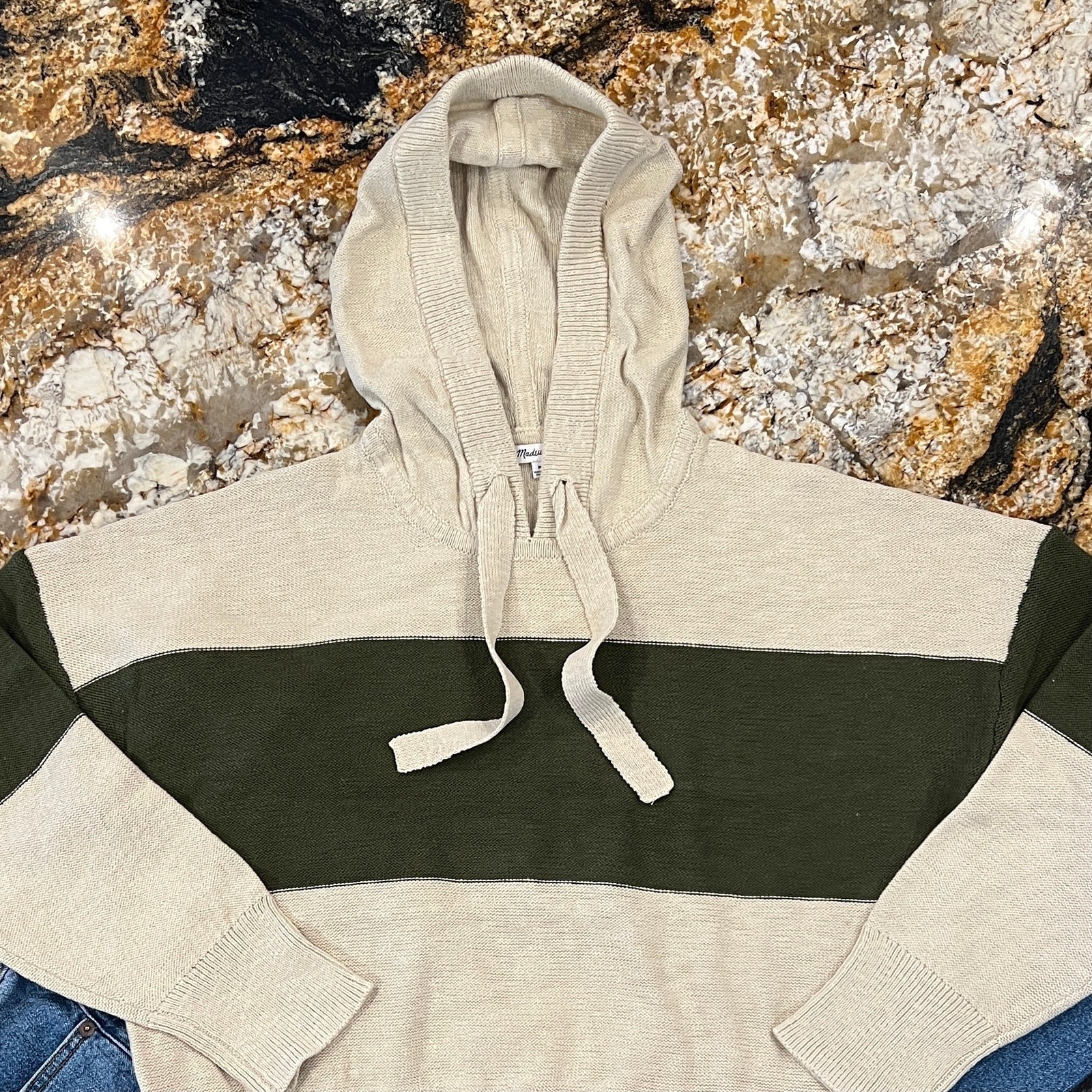 NWT Madewell Heather & Artichoke Green Colorblock Hoodie Sweater – SIZE MEDIUM