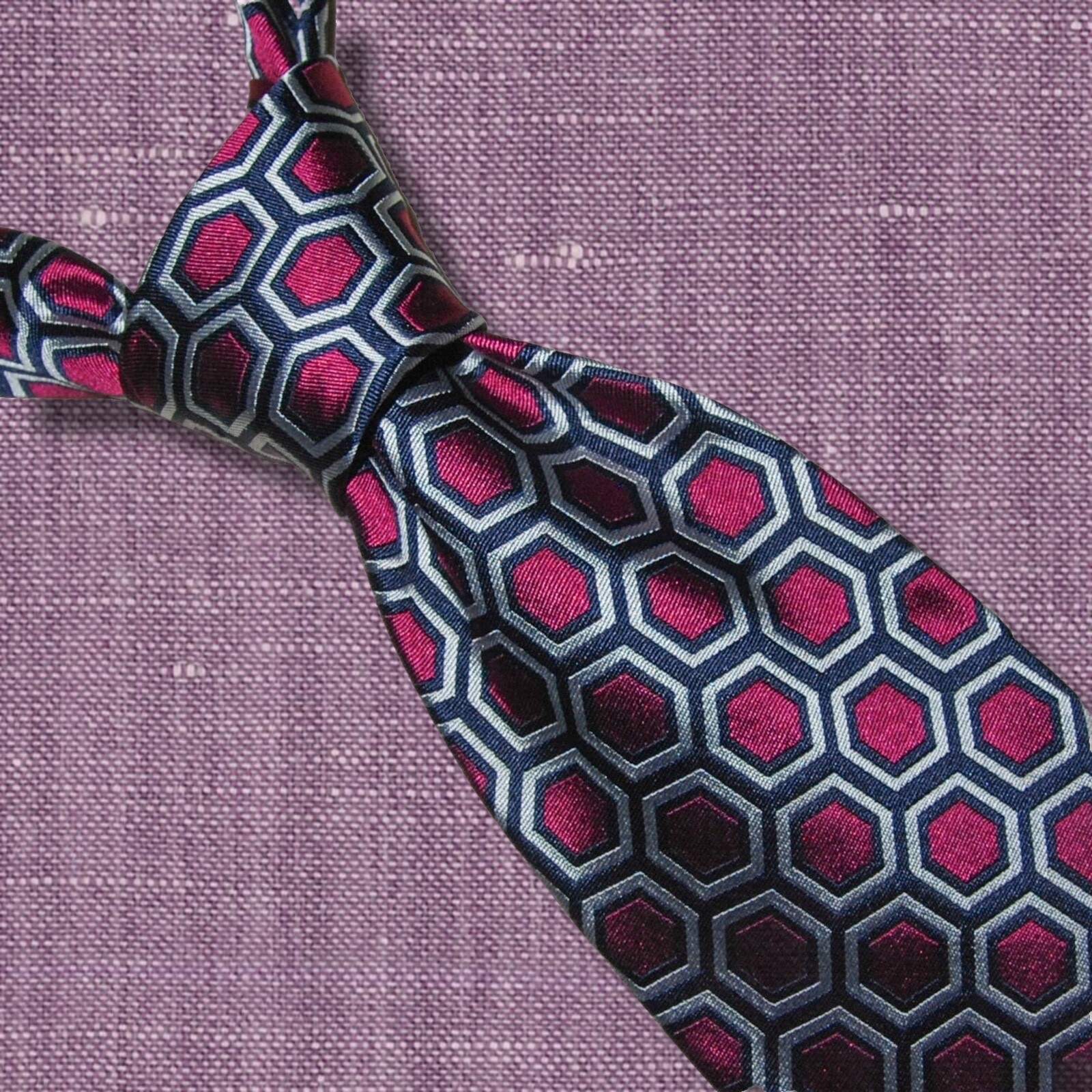 ETRO Milano Dark Magenta & Black Honeycomb Hexagon Pattern Made in Italy Silk