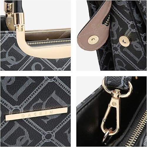 Handbags women, Black w/ gold accents, 14.5″W x 11″H x 4″D, handle drop 4.7″