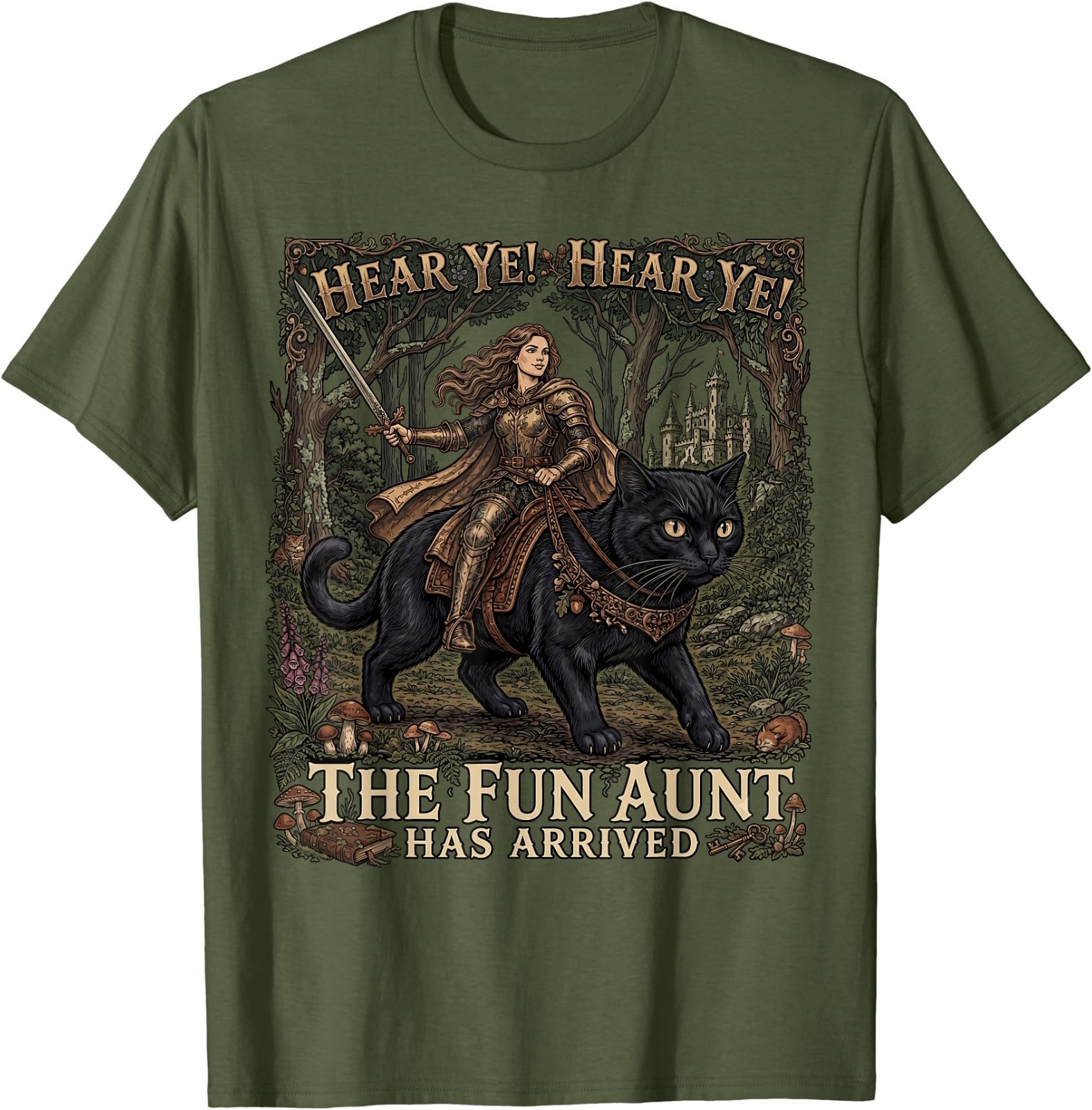Funny Hear Ye Hear Ye The Fun Aunt Has Arrived Knight Cat T-Shirt