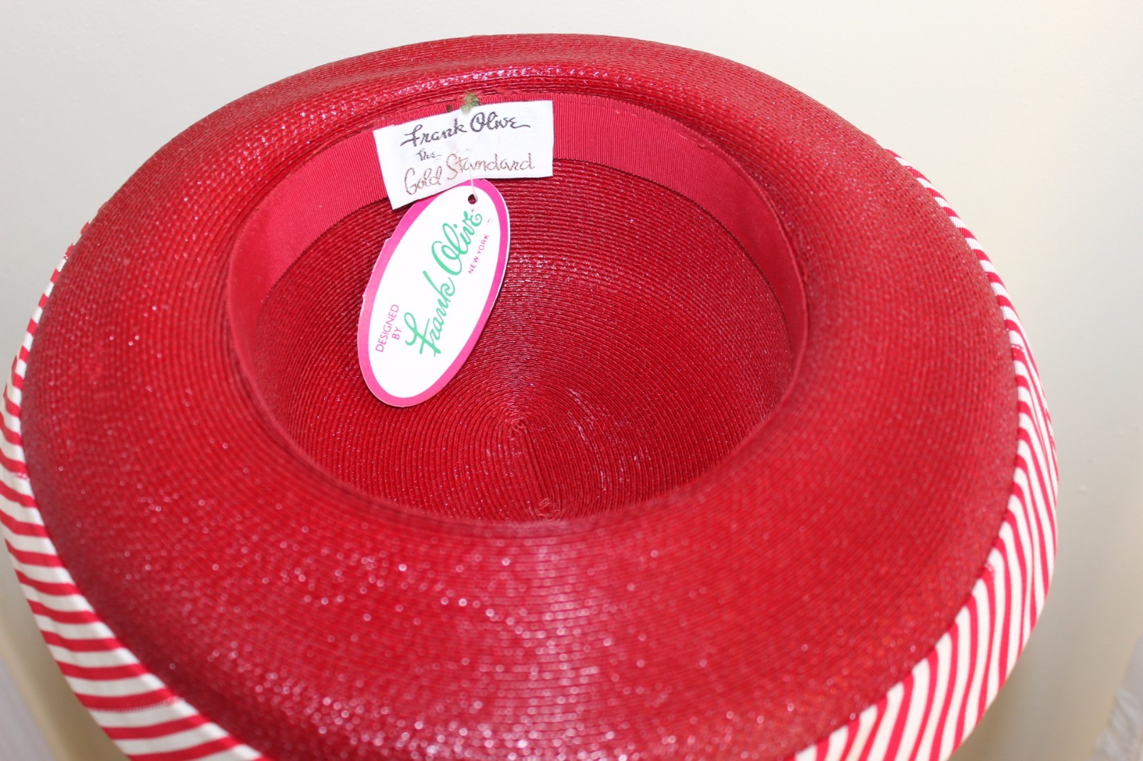 NWT Frank Olive Gold Standard Red Tightly Woven Peppermint Stripe Hat Sz XL