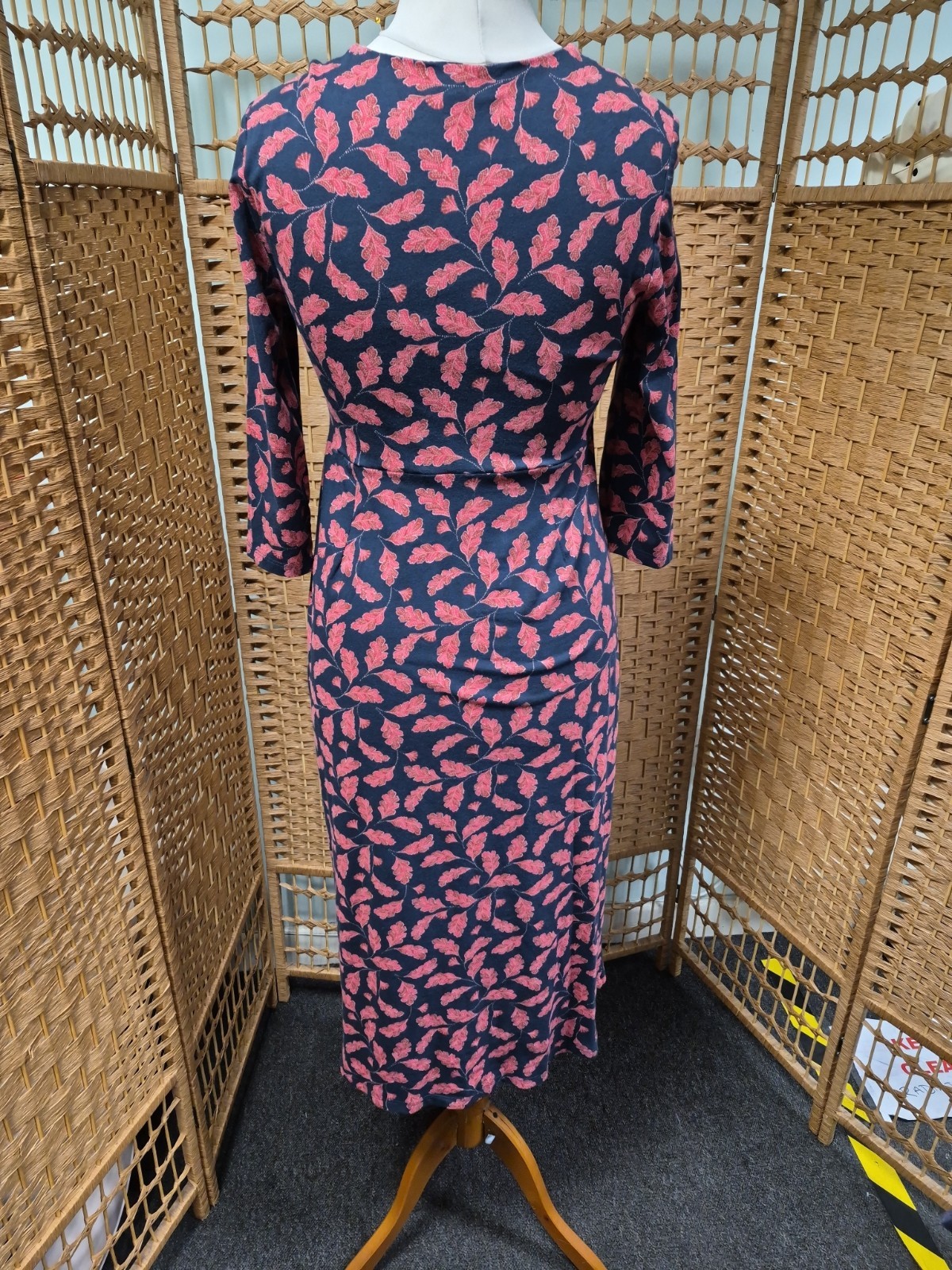 Seasalt Cornwall Seed Packet leaf print midi dress Navy Red size 12 WIL