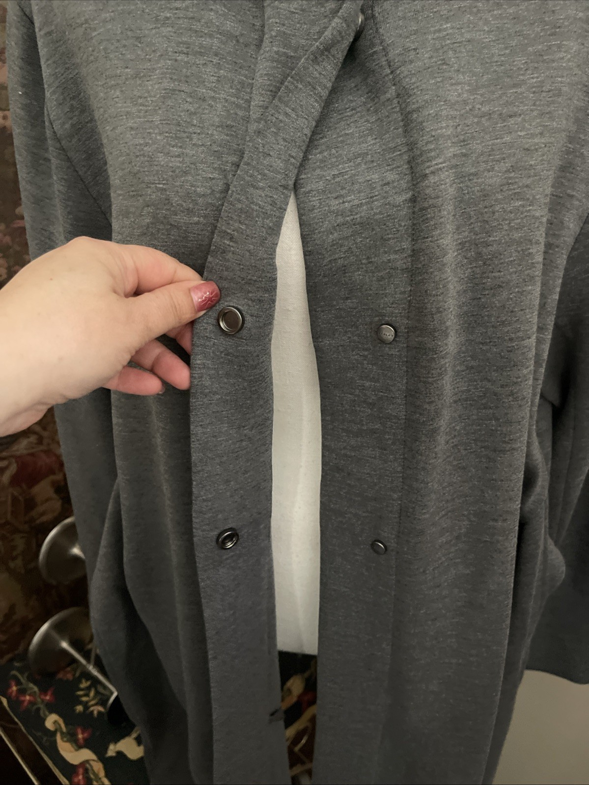 Varley Anset Jacket Large Light Grey Marl Belted Snap Front Doubleface Knit