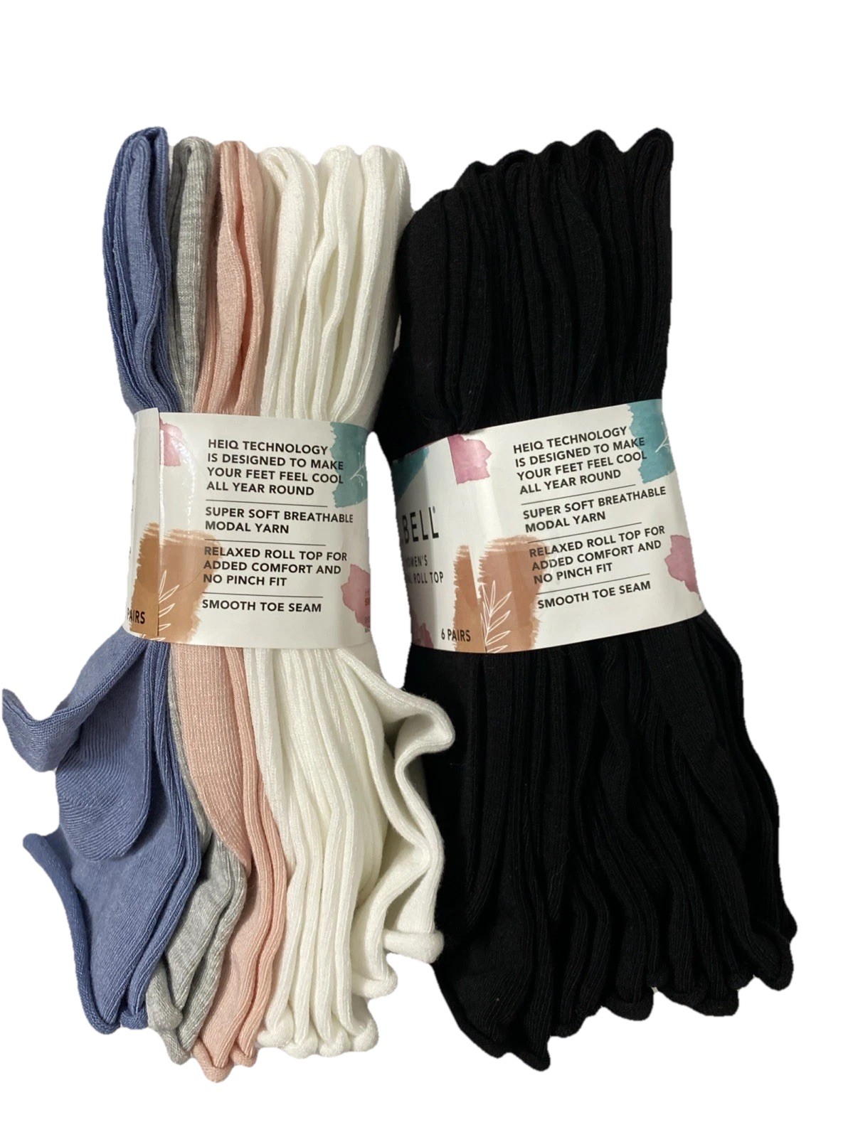 K BELL Women’s Modal Roll Top Crew Socks, 5.5-10 Shoe Sz, 12 Pairs NWT Colors