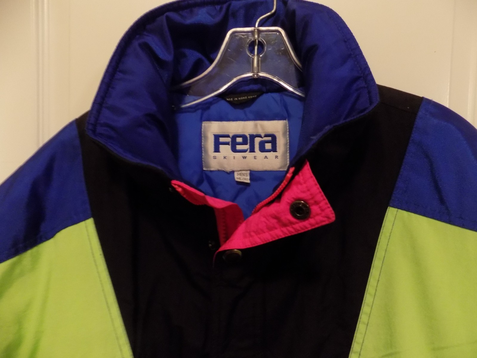 Vintage FERA Skiwear Snowboard Jacket Mens M/L 42 Black Neon Green Blue 80s 90s